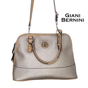 Giani Bernini Crossbody Satchel Bag Champagne Gold / Beige Tan Trim Convertible
